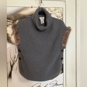 Aspen Kids Knit Poncho Vest Size 10/12 Turtleneck Fur Trim